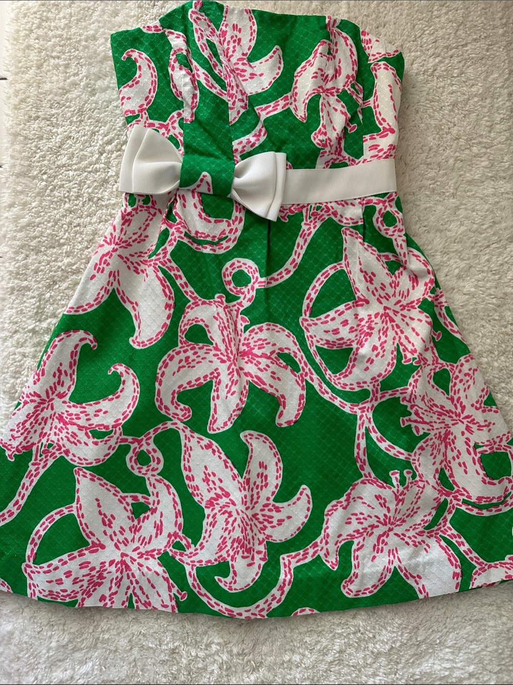 Lilly Pulitzer Dress in Pink, Green & White Floral Print and White Bow